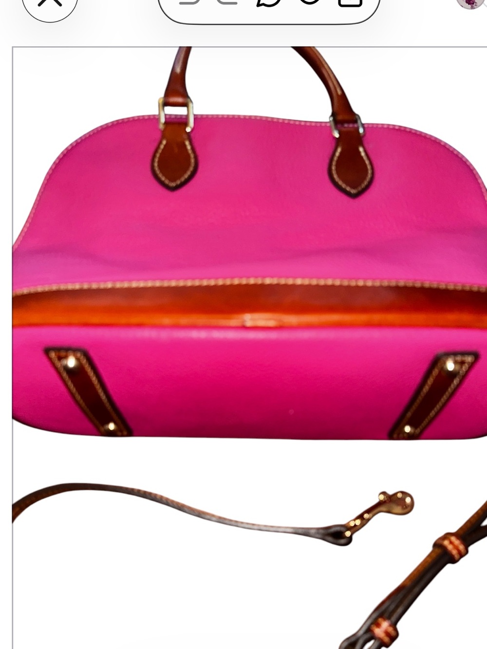 Dooney & Bourke Hot Pink Pebbled Leather Satchel with Brown Trim - Picture 4 of 4